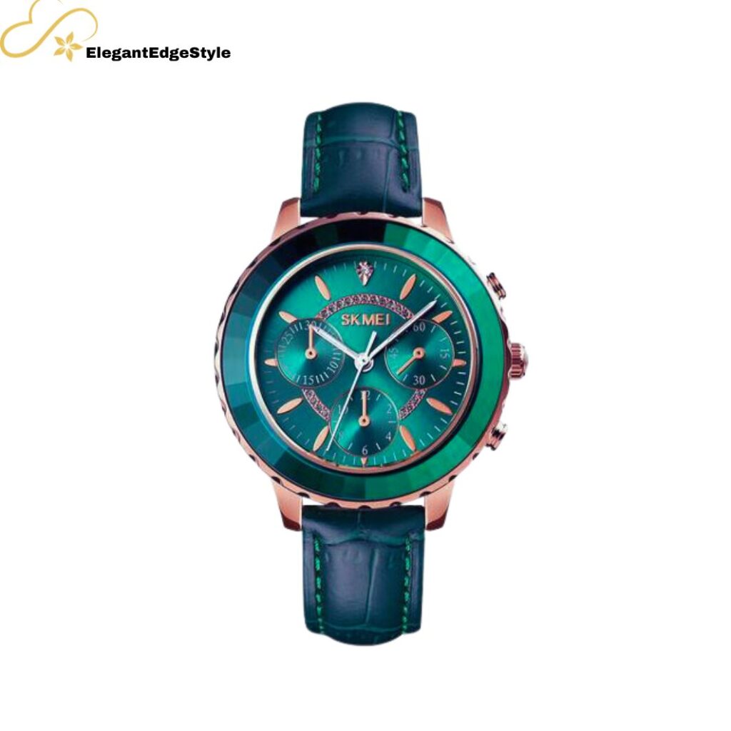 SKMEI 1704 Green PU Leather Analog Luxury Watch